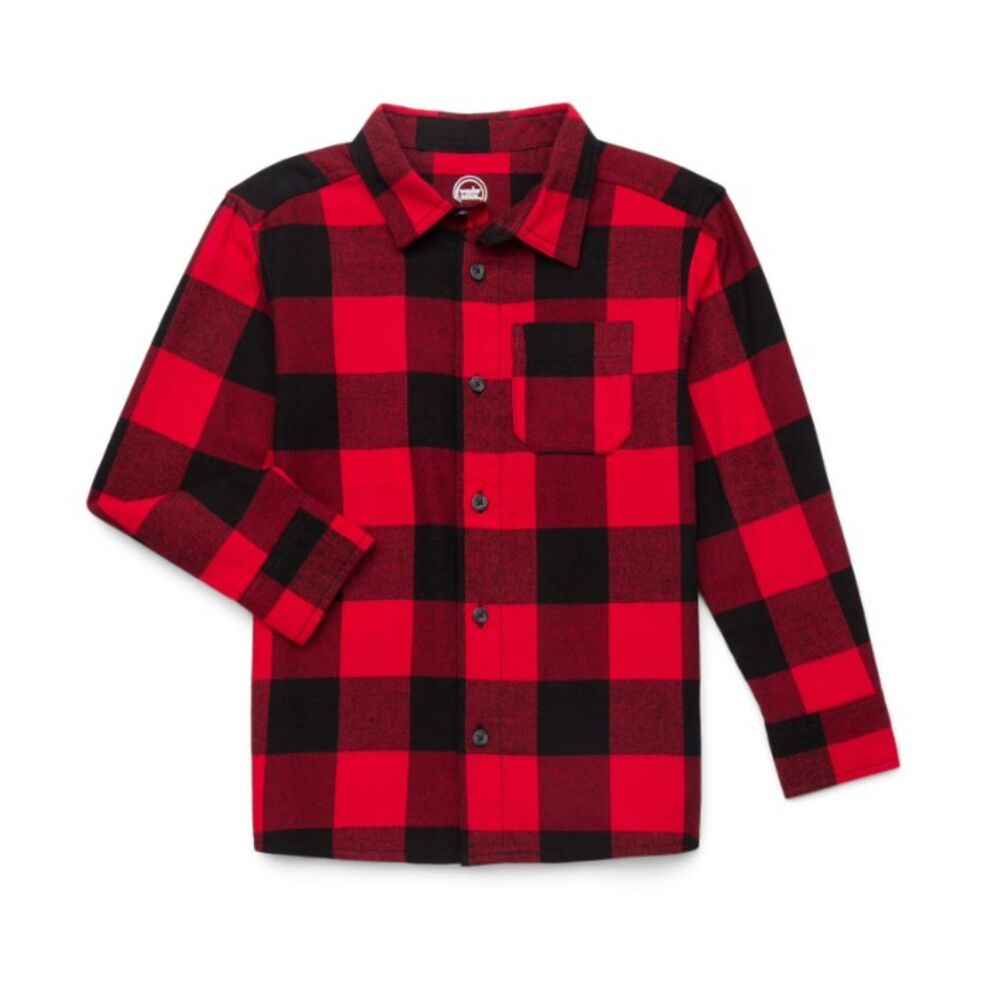 NEW Boys Sz XXL (18) Buffalo Plaid Soft Flannel Button Up Shirt WONDER NATION
